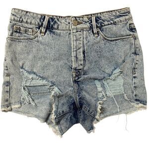 GOOD AMERICAN Womens Sz 8/29 Bombshell Distressed High Rise Stretch Denim Shorts